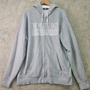 The North Face Hoodie XXL Gray Full Zip Fleece Lined Logo Sweatshirt Oversized
